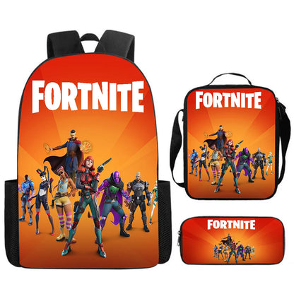 Fortnite Cartoon 3pcs Set, Large Capacity Suitable for Boys and Girls Aged 5-8, Includes Backpack, Dinner Bag, and  Pencil Case