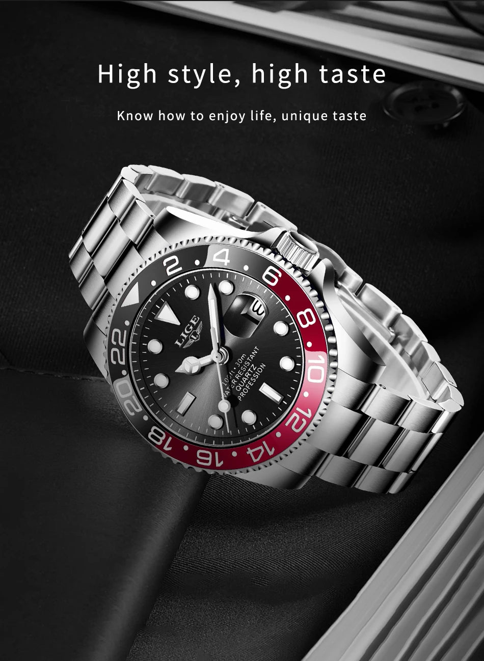 LIGE Fashion Business Watch Men 3ATM Waterproof Luminous Wristwatch Men Clock Top Brand Luxury Sports Quartz Diving Chronograph
