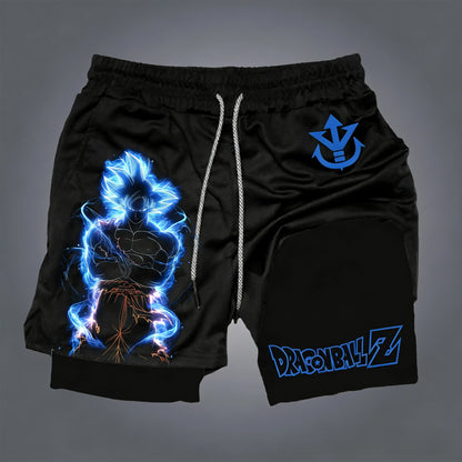 Dragon Ball Men's Double-layer Shorts Son Goku Summer Japanese Anime Fake Two-piece Sports Fitness Quick-drying Shorts