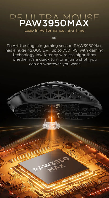 ATTACK SHARK R5 ULTRA bežični gaming miš - 8K polling, senzor PAW3950MAX, 42,000 DPI, ultralaki od ugljičnih vlakana za profesionalni esport