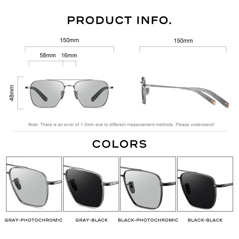 CAPONI Polarized Men Sunglasses Seiko Pure Titanium Photochromic Outdoor Driving Shades UV400 Original Brand Sun Glasses BS50004