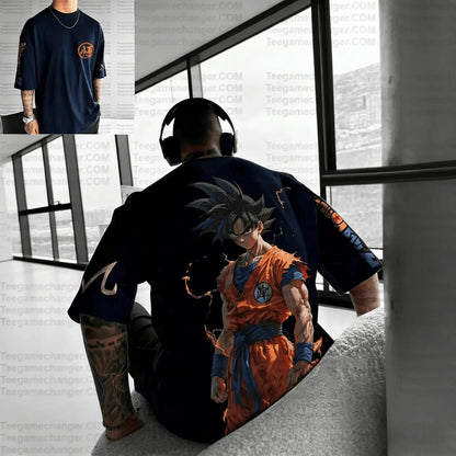 2026 Summer Dragon Ball Battle-Damaged Goku Vintage Anime T-shirt Men's Pure Cotton Casual Loose Sports Daily Top