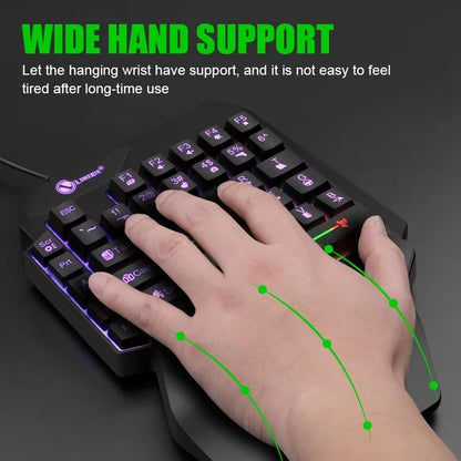 Mini teclado gaming de uma só mão com 35 teclas, USB, ultrafino, com fios e retroiluminado, para portátil, PC de secretária e smartphone