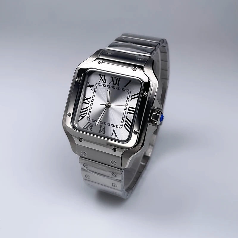 38mm Square Luxury New Men's Automatic Mechanical Watch NH35 Movement Silver No Date/Logo Stainless Steel Strap Black/Blue/White