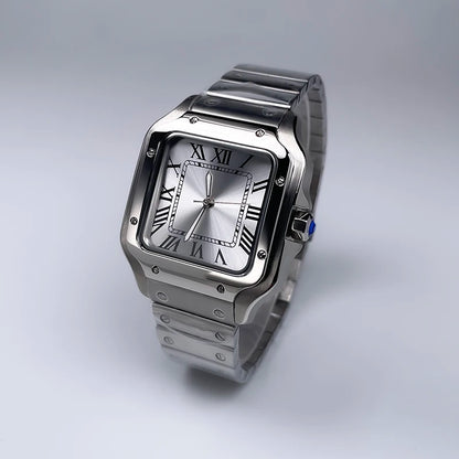 38mm Square Luxury New Men's Automatic Mechanical Watch NH35 Movement Silver No Date/Logo Stainless Steel Strap Black/Blue/White