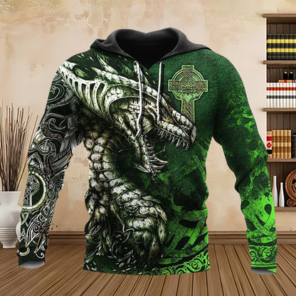 Sudadera con capucha unisex de manga larga para primavera y otoño, con estampado 3D de dragón estilo tatuaje, estilo streetwear casual para hombre