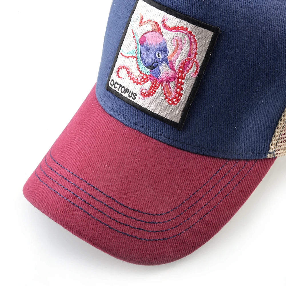 Czapka baseballowa unisex z naszywką z ośmiornicą dla mężczyzn i kobiet – czapka typu snapback na cztery pory roku, czapka typu trucker, czapka sportowa na świeżym powietrzu, oddychająca, codzienna