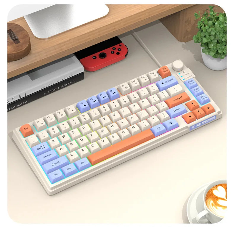 K81 Gaming Keyboard 81-Key 80% Wired RGB Gaming Keyboard with Volume Knob, Ergonomic USB Gaming Keyboard for PC, Laptop, Mac & Multi-Language Layouts