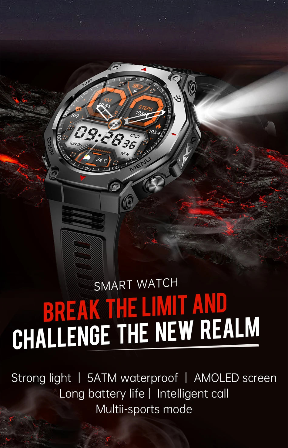 New T-Rex 3 Military Outdoor Sports Smart Watch Men GPS Motion Track 5 ATM Waterproof Heart Rate HD Bluetooth Call Smart Watch