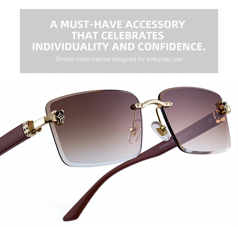 2026 Wooden Rimless Sunglasses Women Trendy Retro UV400 Protection Square Sunglass Men Brand Design Fashion Glasses Dropshipping