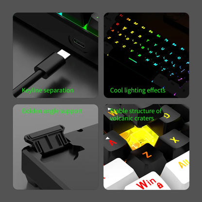 Teclado mecânico com fios de 61 teclas, branco, com switch preto e azul, à prova de água, iluminação RGB, kit para gaming e escritório, PUBG, retroiluminado