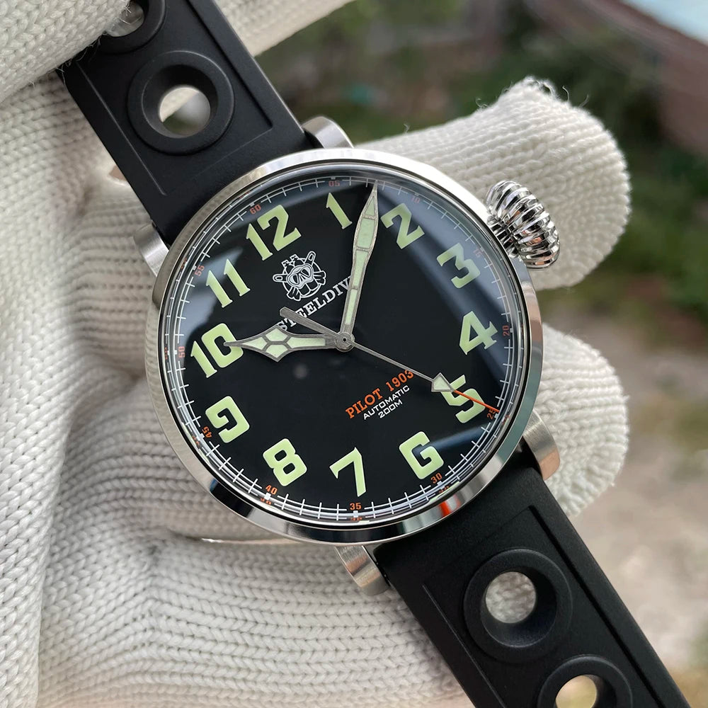 STEELDIVE SD1903 Big 46.5mm Steel Case C3 Luminous 200M Waterproof Sapphire Glass with AR Coating NH35 Mechanical Men Watches