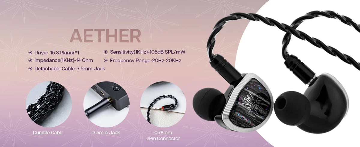 Kiwi Ears Aether HiFi Earphones 15.3mm Planar Driver IEM with Detachable Cable, High-Resolution Wired Earphones for Gaming & Music