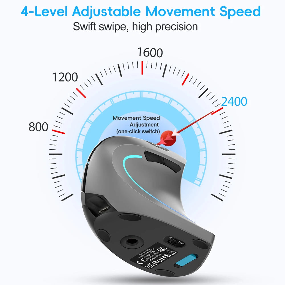 Dual Mode Vertical Mouse Wireless Bluetooth Ergonomic Mouse, Rechargeable Silent 2.4G Gaming Mouse with 2400 DPI for PC & Laptop