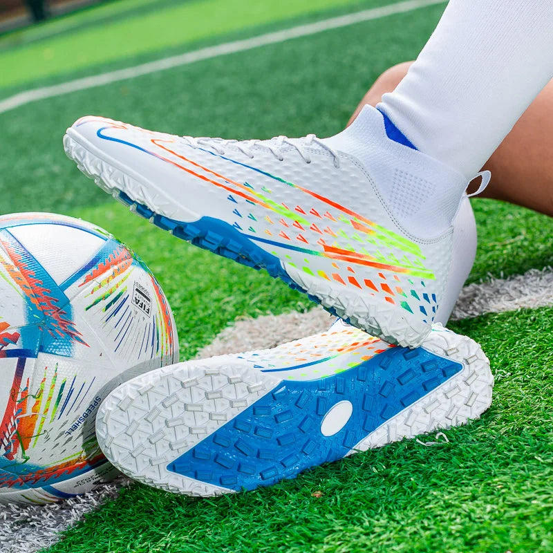 Double Star High-Top Soccer Shoes, Men's TF Turf Studs, Professional Training & Match for Boys, Teens, Kids and Adults