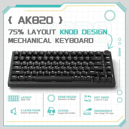 AJAZZ AK820 Rotary Volume Buttons Hot-Swappable Keys For Office AndHome Mechanical Keyboards DIY