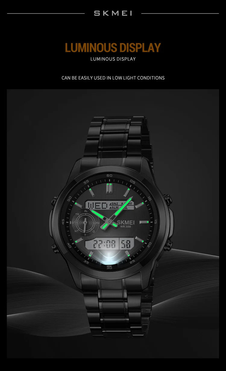 SKMEI 2284 Business Men's Electronic Multifunctional Dual Display Sports Waterproof Luminous Luxury Watch Digital Watch Reloj