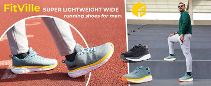 FitVille-schoenen met brede teenruimte voor heren, goed gedempte extra brede schoenen, antislip, breed, lichtgewicht en ademend, voor hardlopen