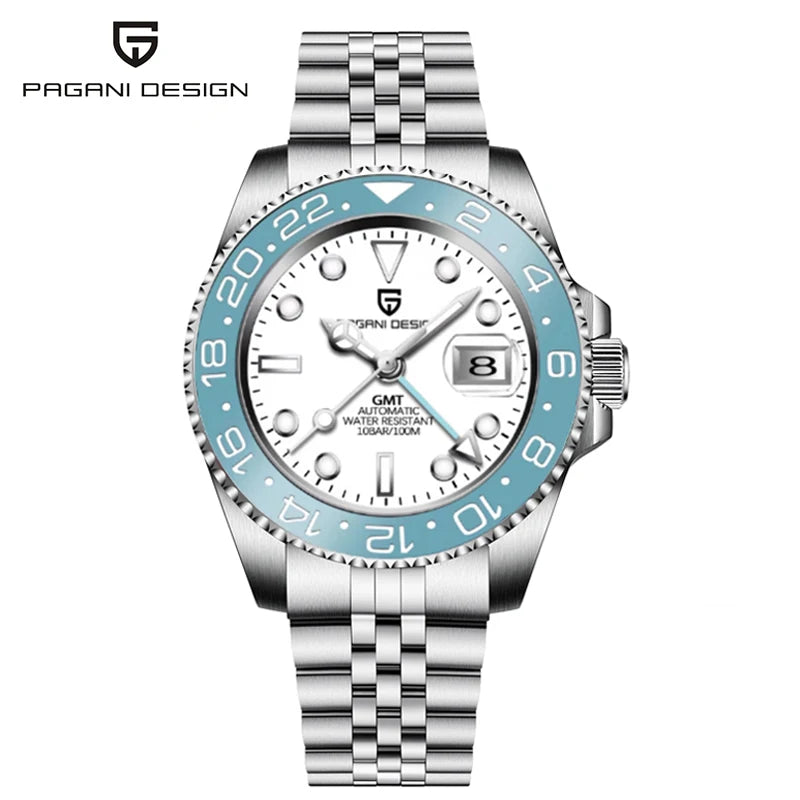 Orologio PAGANI DESIGN GMT 40MM da uomo, di lusso, con vetro zaffiro AR, movimento meccanico automatico, lunetta in ceramica, impermeabile 100M, idea regalo