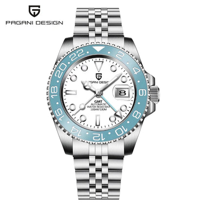 Orologio PAGANI DESIGN GMT 40MM da uomo, di lusso, con vetro zaffiro AR, movimento meccanico automatico, lunetta in ceramica, impermeabile 100M, idea regalo