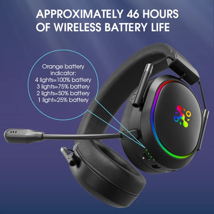 Auricular Gaming Sem Fios LDON PS5 PS4 Bluetooth 2.4GHz Som Surround 3D Microfone com Cancelamento de Ruído Baixa Latência