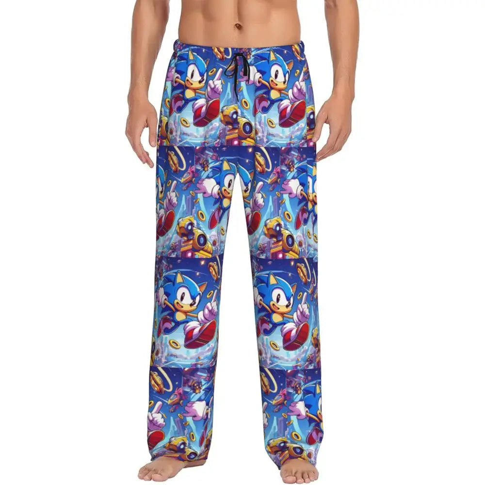 Custom Print Men's Soniced Pajama Pants Hedgehog Game Sleepwear Sleep Lounge Bottoms with Pockets