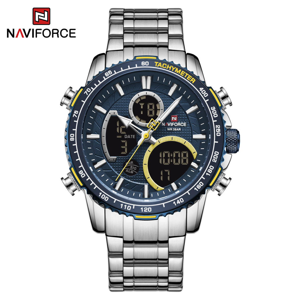 NAVIFORCE Herren-Sportuhr – Originelle Luxus-Armbanduhr aus Edelstahl, wasserdichtes Militärmodell mit doppelter Anzeige