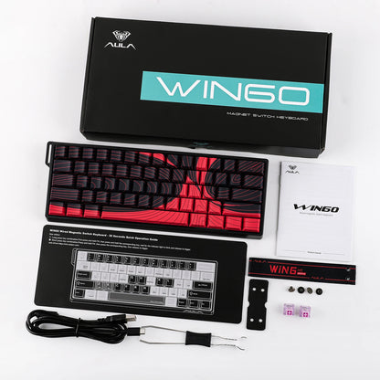 Teclado mecânico com fios AULA WIN60 HE/WIN60 HE MAX 60%, estrutura Tray-Mount, Hot-Swap e interruptores magnéticos de efeito Hall