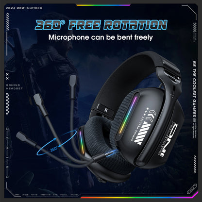 Onikuma GT808 Wireless Gaming Headset RGB – Bluetooth 5.3, 2.4GHz & 3.5mm Gaming Headphones with Microphone