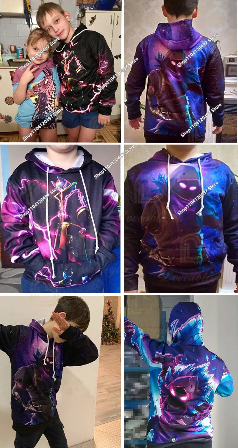 Children's Fortnite Anime Hoodie Men's Streetwear Hip-Hop Sportswear Casual Loose Fit Sweatshirt Outdoor Fashion