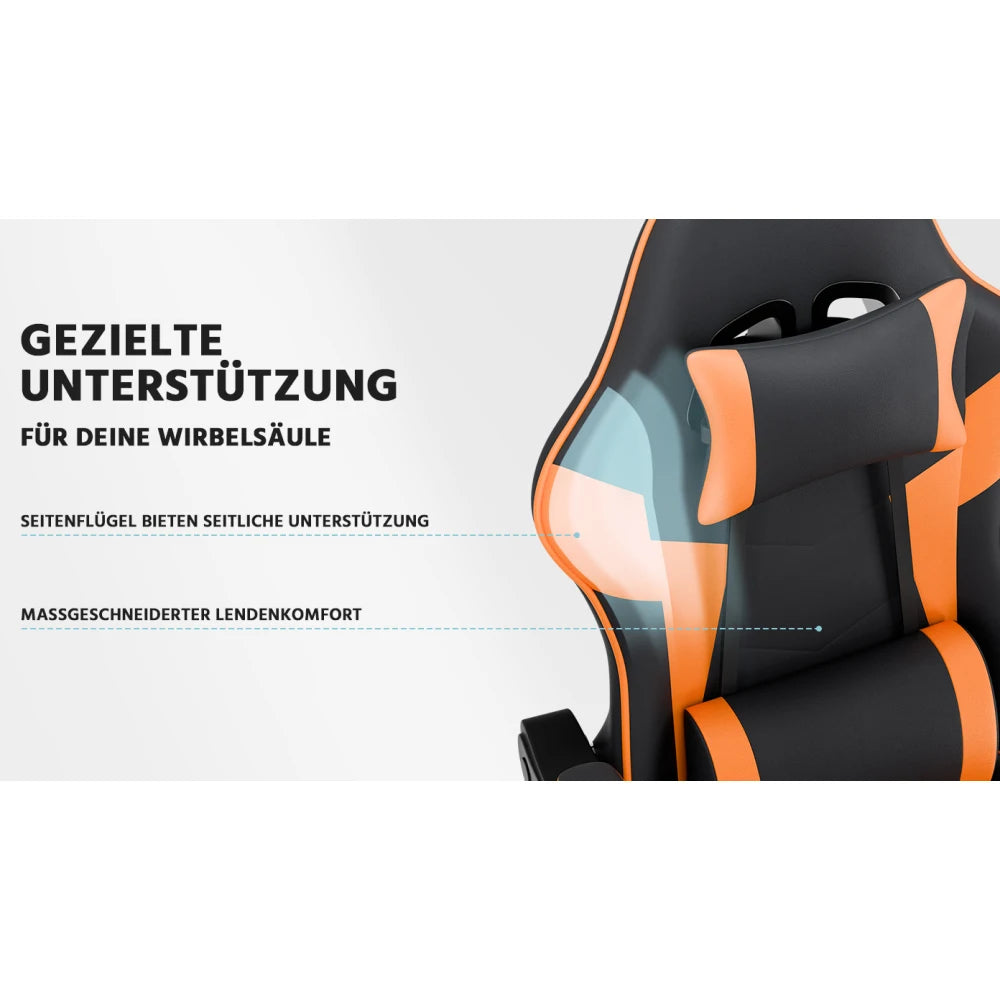 Ergonomic Gaming Chair with Lumbar Support, Adjustable Office Chair, Breathable PU Leather Computer Chair with Footrest & Reclining Backrest