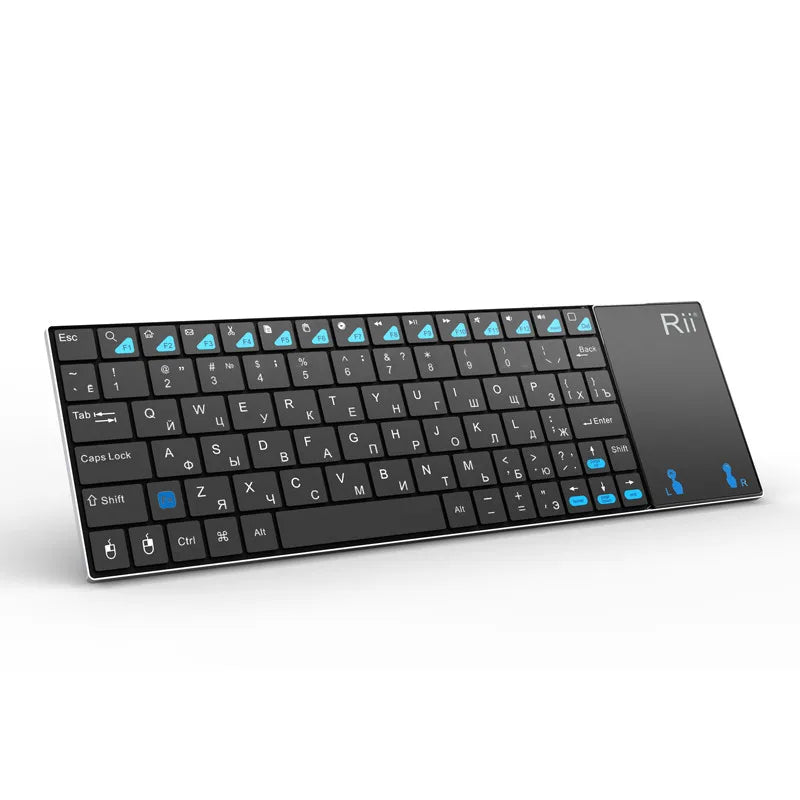 Teclado sem fios russo, espanhol, inglês e francês Rii K12+/i12+ Mini com touchpad para Android, portátil, PC e TV Box