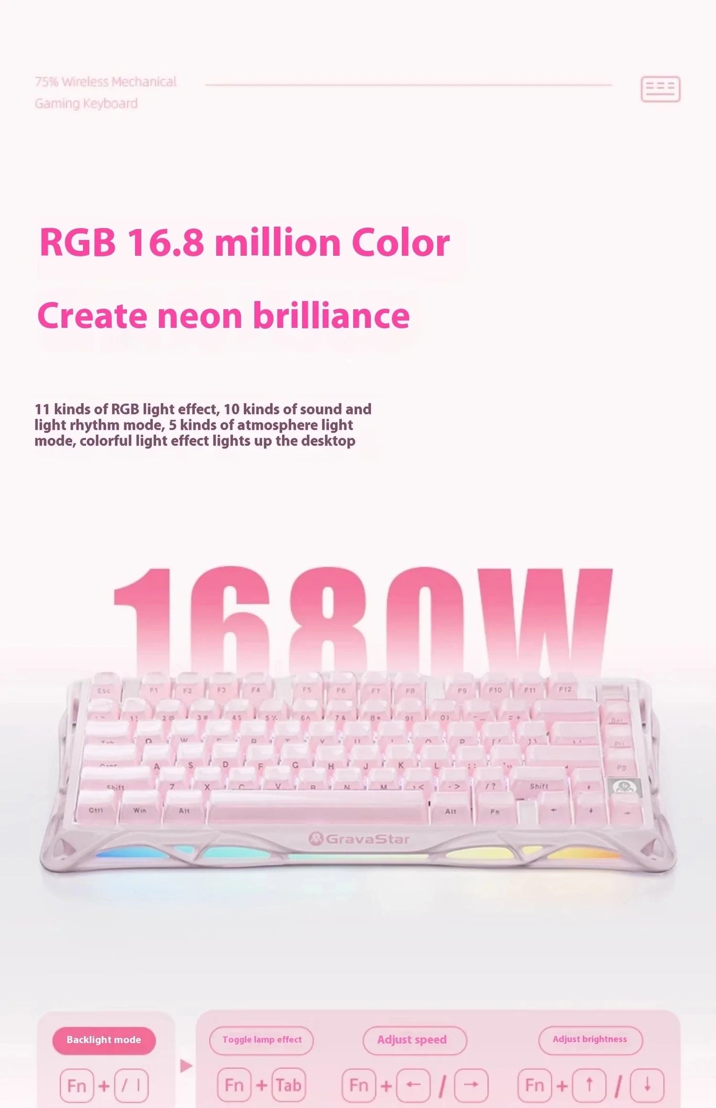 GravaStar Mercury K1 RGB Mechanical Keyboard Hot Swappable Gaming Keyboard Linear Switches RGB Wireless Gaming Keyboard