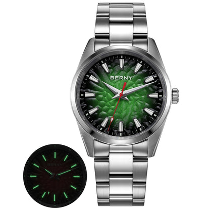 BERNY Men's Watch 10ATM Sapphire Luminous Fashion Quart Watches Full Stainless Steel Classic Dress Business Wristwatch