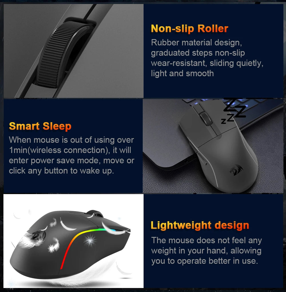 Mouse gaming REDRAGON DEICIDE M816 PRO RGB USB con supporto Bluetooth 2.4G wireless, 26000 DPI, 6 pulsanti per gamer, mouse cablato per computer