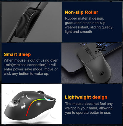 Mouse gaming REDRAGON DEICIDE M816 PRO RGB USB con supporto Bluetooth 2.4G wireless, 26000 DPI, 6 pulsanti per gamer, mouse cablato per computer