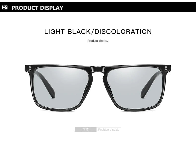 Brand Rivet Square Photochromic Sunglasses Men Polarized Women Driving Sun Glasses Day Night Vision Anti-Glare zonnebril heren