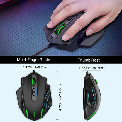 E-YOOSO X-41PRO kabelgebundene Maus, große Gaming-Maus mit RGB-Hintergrundbeleuchtung, 11 programmierbaren Seitentasten, Unterstützung für Computer, PC, Laptop und Mac