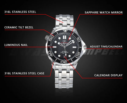 DWAYNE CAMPBELL Top-Luxus-NH35-Automatikuhr für Herren, mechanisch, Keramiklünette, wasserdichte klassische Business-Armbanduhr