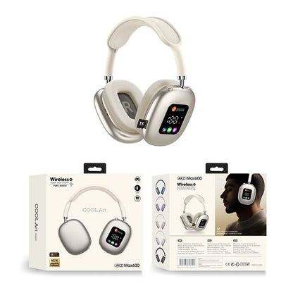 MAX600 Wireless Active Noise Cancelling Headphones – Bluetooth 5.2 Over-Ear Headset with Touch Control, LED Display & Microphone