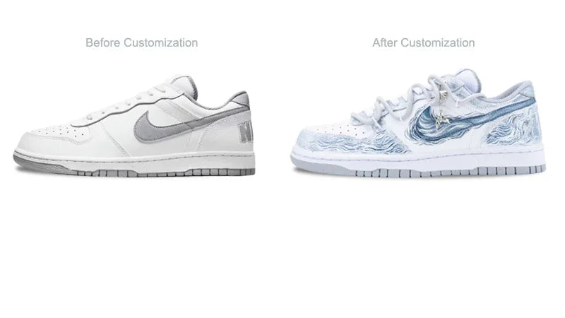 Custom Sneakers Nike Big "Tide Wave & Cloud" Chinese Ink Graffiti Retro Low-Top Men's Skate Shoes