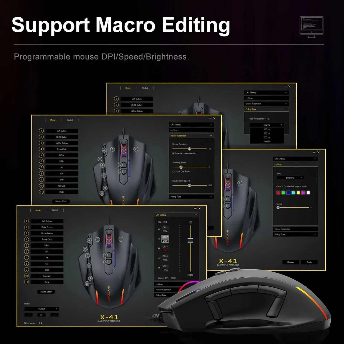 E-YOOSO X-41PRO kabelgebundene Maus, große Gaming-Maus mit RGB-Hintergrundbeleuchtung, 11 programmierbaren Seitentasten, Unterstützung für Computer, PC, Laptop und Mac