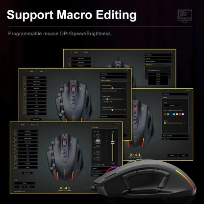 E-YOOSO X-41PRO kabelgebundene Maus, große Gaming-Maus mit RGB-Hintergrundbeleuchtung, 11 programmierbaren Seitentasten, Unterstützung für Computer, PC, Laptop und Mac