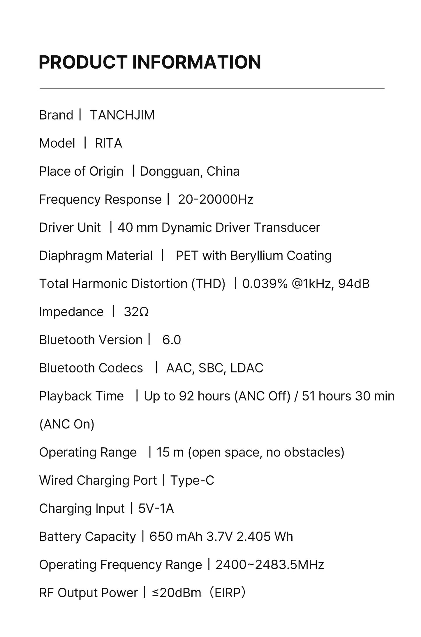 TANCHJIM RITA HiFi Bluetooth Headset Wireless/Wired LDAC ANC・ENC 40mm DMT5 Dynamic Driver Bluetooth 6.0 + 3.5mm Gaming Over-Ear