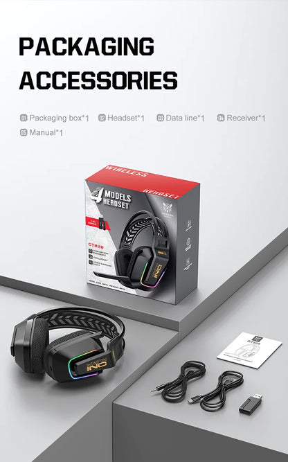Auscultadores Gaming Sem Fios ONIKUMA GT828 Bluetooth 5.3 RGB com Microfone, Cancelamento de Ruído e Ligação em 4 Modos para PC, PS5 e Portátil
