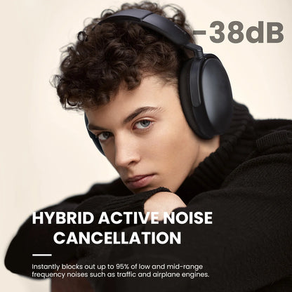 Auscultadores Bluetooth 5.4 Sem Fios Oneodio SuperEQ A200 ANC – Auscultadores Over-Ear com Cancelamento de Ruído, Microfone ENC, Áudio Hi-Res e Controlo por App