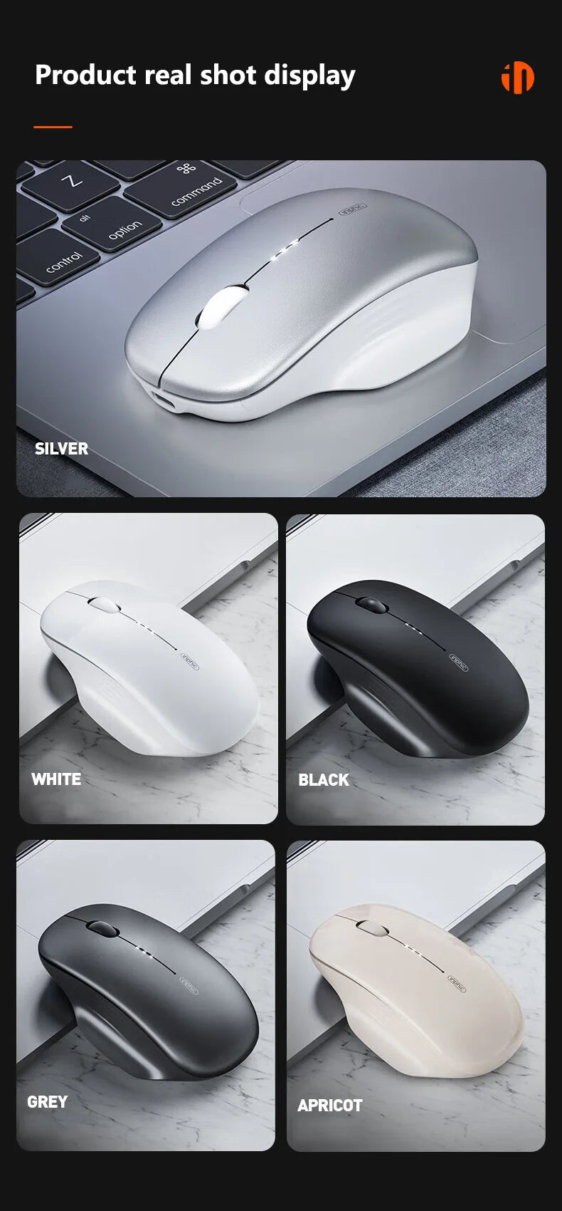 Inphic M1 Second-generation 2.4G Wireless Mouse Type-C Rechargeable Silent Office Mouse Ergonomics Battery Level Display