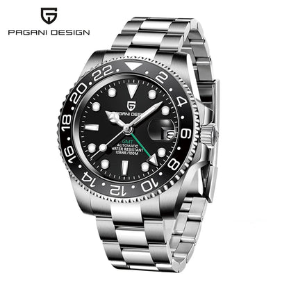 Orologio PAGANI DESIGN GMT 40MM da uomo, di lusso, con vetro zaffiro AR, movimento meccanico automatico, lunetta in ceramica, impermeabile 100M, idea regalo