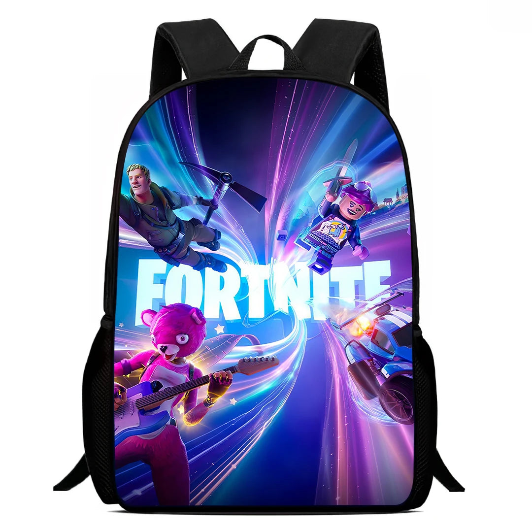 Fortnite 15 tommer tegneserie-skolerygsæk til børn, drenge og piger, cool gaming-print, let og rummelig rygsæk, egnet til alderen 5-8