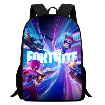 Fortnite 15 tommer tegneserie-skolerygsæk til børn, drenge og piger, cool gaming-print, let og rummelig rygsæk, egnet til alderen 5-8